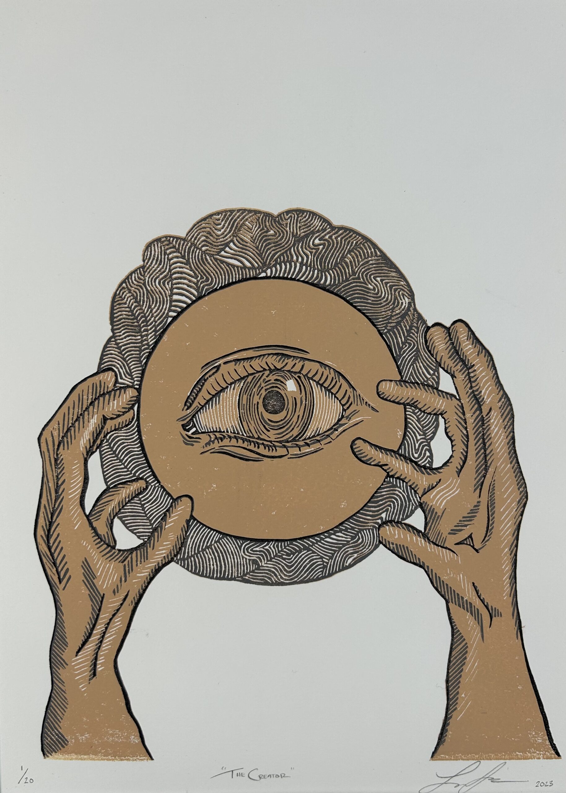 The Creator Print (Original Tan) - Handmade Reduction Print - Wall Art