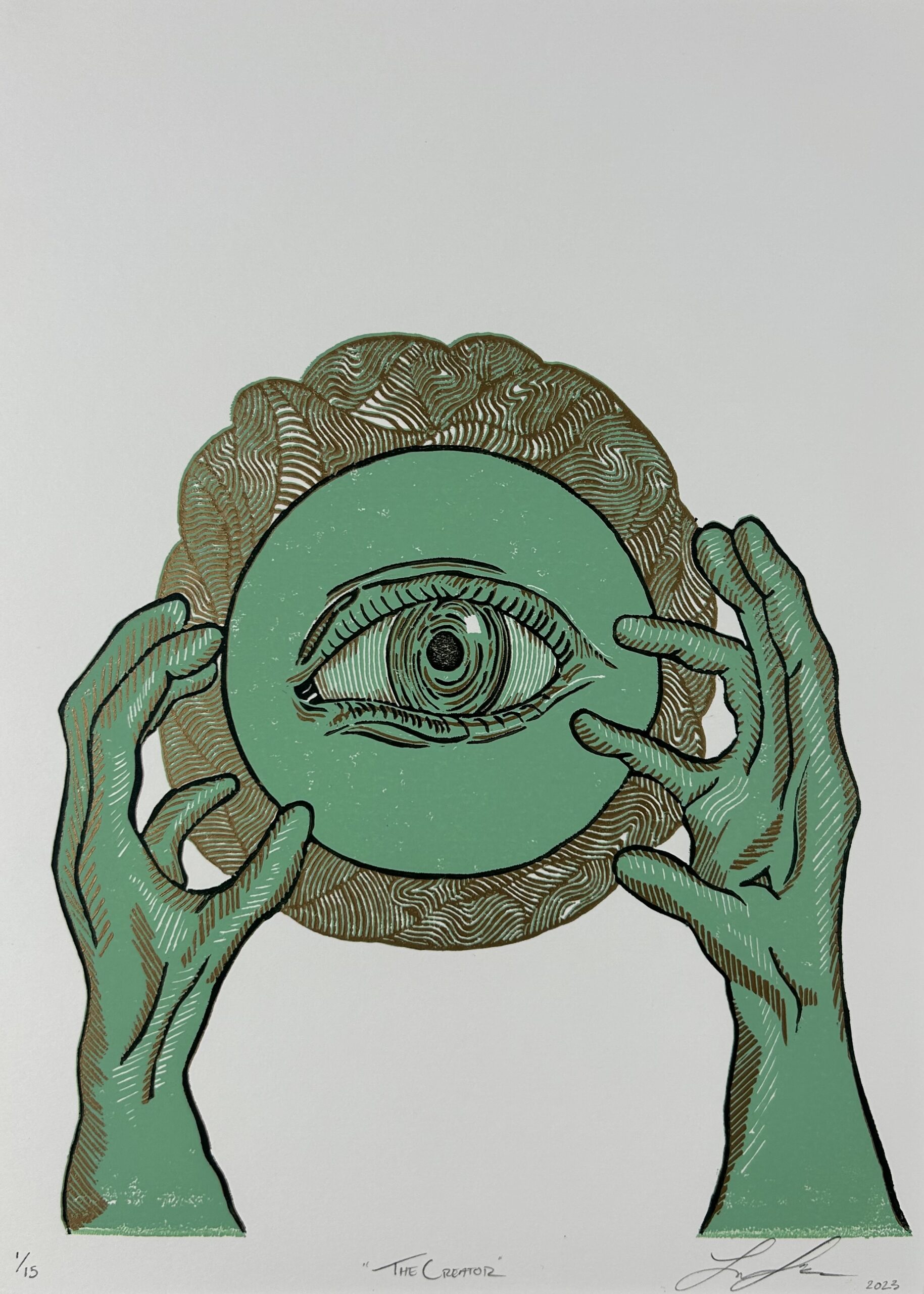 The Creator (Extraterrestrial Green) - Handmade Reduction Print - Wall Art