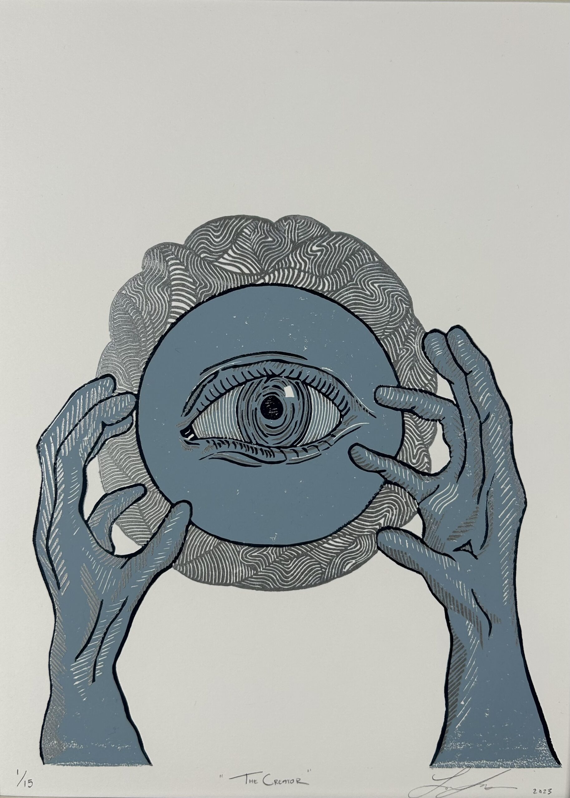 The Creator (Steel Blue) - Handmade Reduction Print - Wall Art